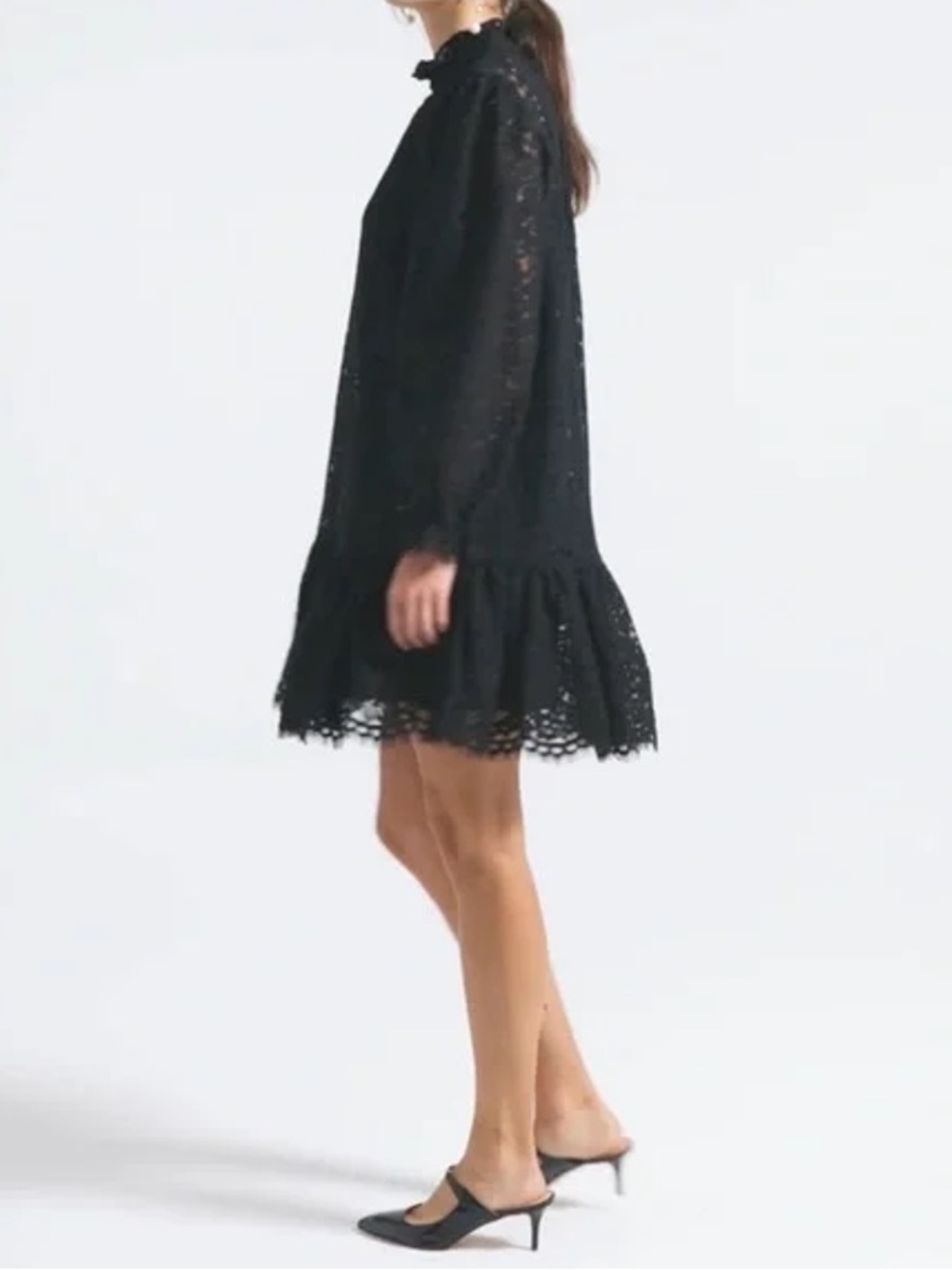 NWT J. CREW COLLECTION $198 BLACK RUFFLE NECK LACE DRESS SZ XS EXTRA SMALL‎ - Picture 5 of 10